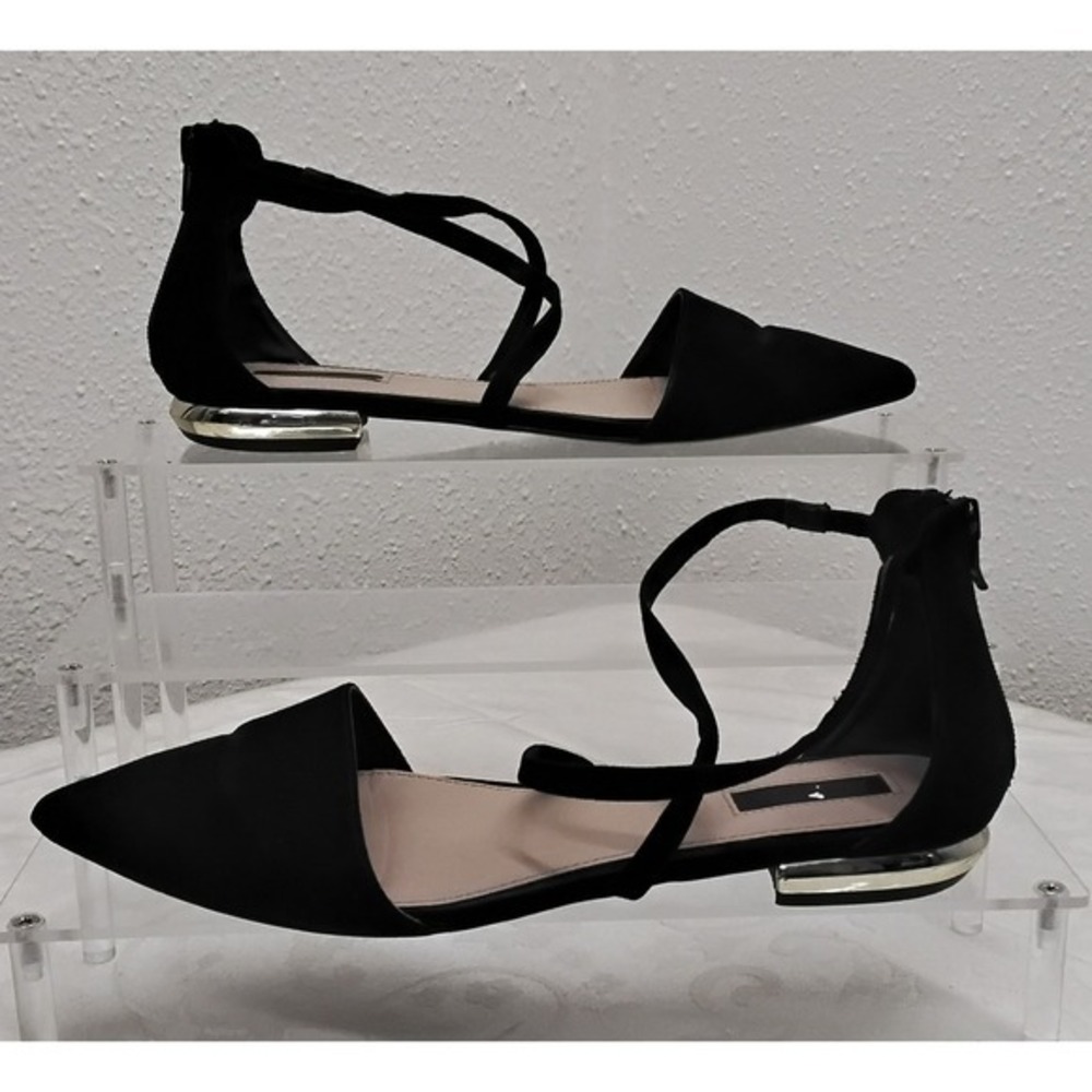 Forever 21 Black Pointed Toe Crisscross Strap D'Orsay Flats Size 8